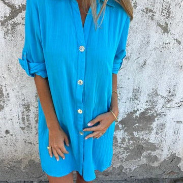 Vestido camisero para mujer – Corte holgado – Botones delanteros – Tejido transpirable