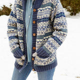 Cárdigan de mujer – Punto de lana – Corte holgado – Cuello chal – Estampado Fair Isle