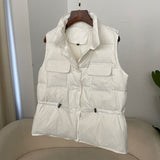 Chaqueta sin mangas para mujer – Acolchada – Corte holgado – Cintura ajustable – Botones a presión
