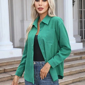 Blusa de mujer – Corte relajado – Tejido suave y transpirable – Mangas largas abotonadas