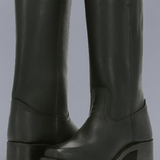 Botas de montar para mujer – Piel lisa – Tacón ancho – Corte de pantorrilla estructurado