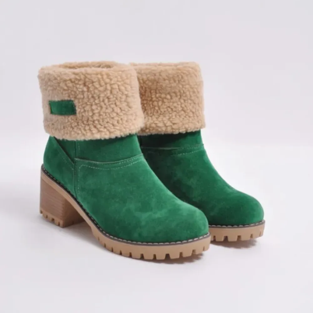 Botines de mujer – Forro efecto lana – Puño plegable – Tacón ancho antideslizante
