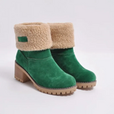Botines de mujer – Forro efecto lana – Puño plegable – Tacón ancho antideslizante