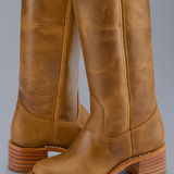 Botas de montar para mujer – Piel lisa – Tacón ancho – Corte de pantorrilla estructurado