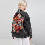 Chaqueta vaquera para mujer – Corte oversize – Bordado bohemio – Largo hasta la cadera