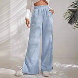 Pantalón ancho de mujer – Talle alto – Acanalado – Abertura en el tobillo – Cintura elástica