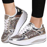 Zapatillas deportivas para mujer – Suela de plataforma – Acabado brillante – Detalles de purpurina – Caña baja
