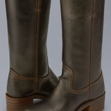 Botas de montar para mujer – Piel lisa – Tacón ancho – Corte de pantorrilla estructurado