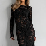 Vestido sirena de manga larga en encaje jacquard transparente