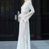 Vestido maxi sexy ajustado en encaje jacquard transparente