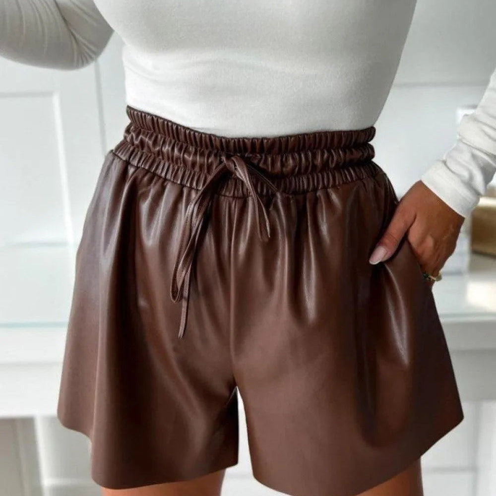 Shorts de mujer - Cintura elástica con cordón - Corte fluido - Elegante efecto piel