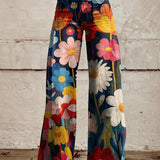 Pantalón floral de cintura alta para mujer - Cómodo y transpirable