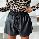 Shorts de mujer - Cintura elástica con cordón - Corte fluido - Elegante efecto piel