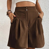 Pantalones cortos de mujer - Cintura alta - Corte holgado y fluido - Botones elegantes - Con bolsillos