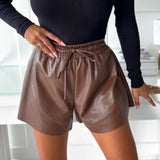 Shorts de mujer - Cintura elástica con cordón - Corte fluido - Elegante efecto piel