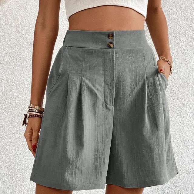 Shorts de cintura alta para mujer - Corte elegante - Cintura abotonada - Bolsillos laterales