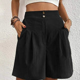 Pantalones cortos de mujer - Cintura alta - Corte holgado y fluido - Botones elegantes - Con bolsillos