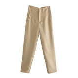 Pantalones de mujer - Cintura alta - Corte ajustado - Pinzas elegantes - Tejido ligero y transpirable