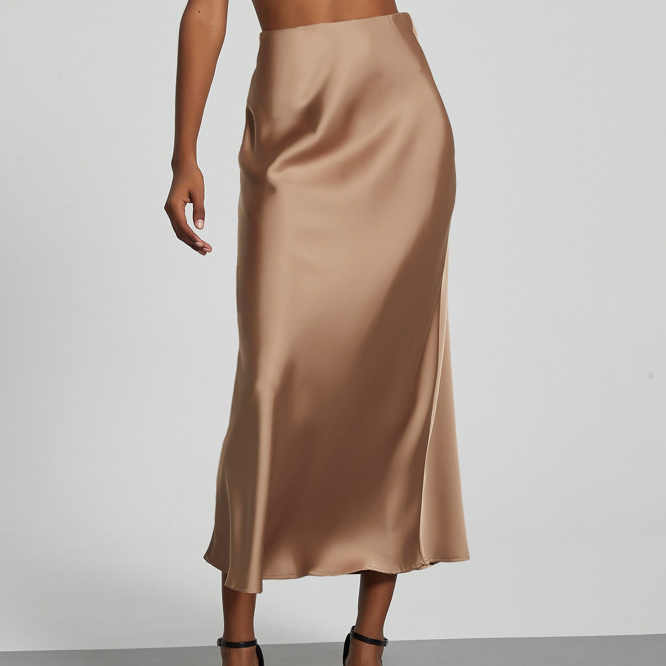 Falda midi de mujer - Satén fluido - Corte elegante y acampanado