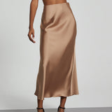 Falda midi de mujer - Satén fluido - Corte elegante y acampanado