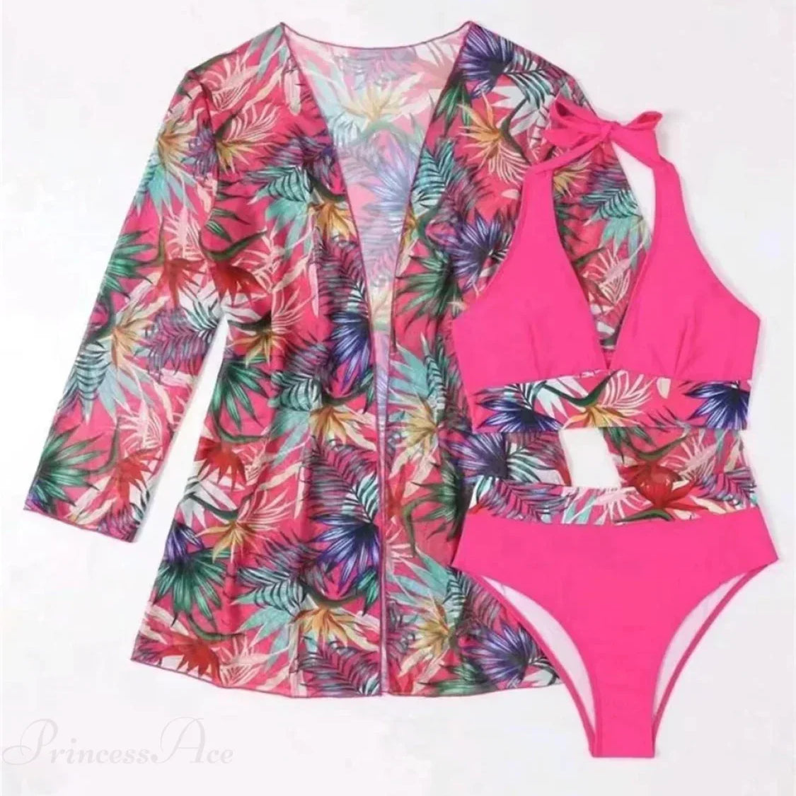 Conjunto de kimono de tres piezas con cintura alta y espalda descubierta