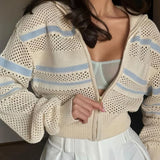 Sudadera con capucha y cremallera de punto calado con corte ajustado