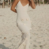 Elegante vestido midi con flores de punto