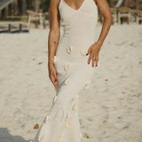 Elegante vestido midi con flores de punto