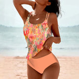 Traje de baño tankini para mujer – Tirantes dobles – Cintura alta – Tejido elástico transpirable
