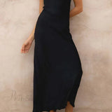 Vestido de tirantes de encaje con patchwork negro