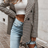 Blazer de cuadros para mujer con cuello con muesca