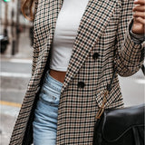 Blazer de cuadros para mujer con cuello con muesca