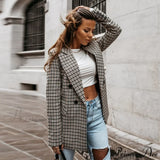 Blazer de cuadros para mujer con cuello con muesca