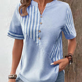 Blusa de mujer - Algodón ligero - Cuello en V redondo con abertura - Mangas cortas - Estilo casual