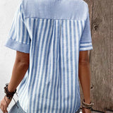 Blusa de mujer - Algodón ligero - Cuello en V redondo con abertura - Mangas cortas - Estilo casual