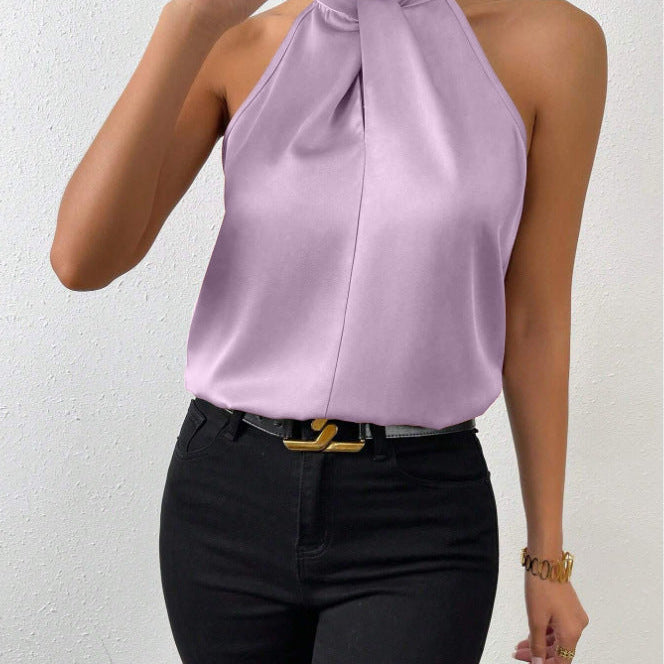 Elegante top de cuello halter para mujer - Estilo sencillo - Perfecto para eventos
