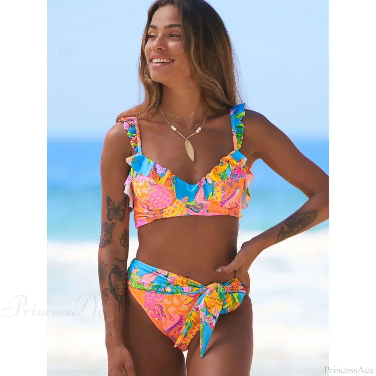 Conjunto retro de dos piezas con estampado de hojas