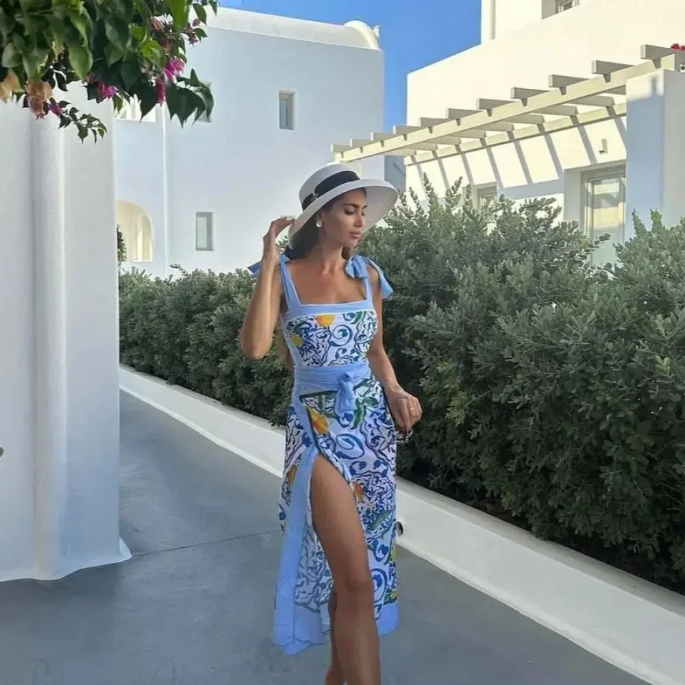 Conjunto de pareo de dos piezas con flores de limón