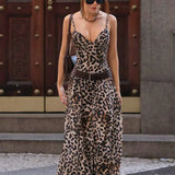 Vestido largo sexy con estampado de leopardo