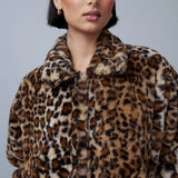 Abrigo vintage con cuello de piel sintética con estampado de leopardo