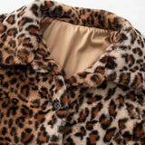 Abrigo vintage con cuello de piel sintética con estampado de leopardo