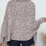 Abrigo de punto con cuello chal y estampado de leopardo y mangas de murciélago