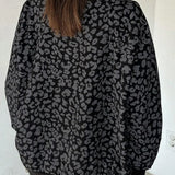 Sudadera con cuello en V, manga larga y estampado de leopardo con media cremallera