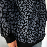 Sudadera con cuello en V, manga larga y estampado de leopardo con media cremallera