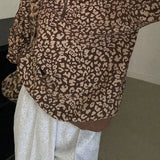 Sudadera con cuello en V, manga larga y estampado de leopardo con media cremallera