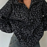 Sudadera con cuello en V, manga larga y estampado de leopardo con media cremallera