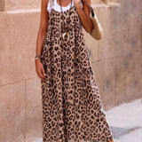 Vestido largo de tiras con patchwork y estampado de leopardo