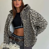 Sudadera con capucha y cremallera con estampado de leopardo y bloques de color