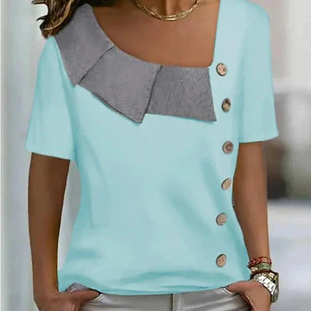 Johanne - Blusa de alta calidad con cierre de botones asimétricos