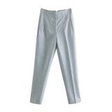 Pantalones de mujer - Cintura alta - Corte ajustado - Pinzas elegantes - Tejido ligero y transpirable